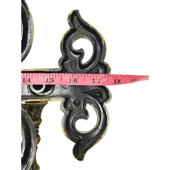 Vintage Gothic Dart Ind Three Arm Plastic Candelabra Sconce 1978 Black Gold 4193 - Picture 8 of 10